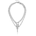 Fashion exaggerated geometric key lock necklace for women alloy double-layer necklace